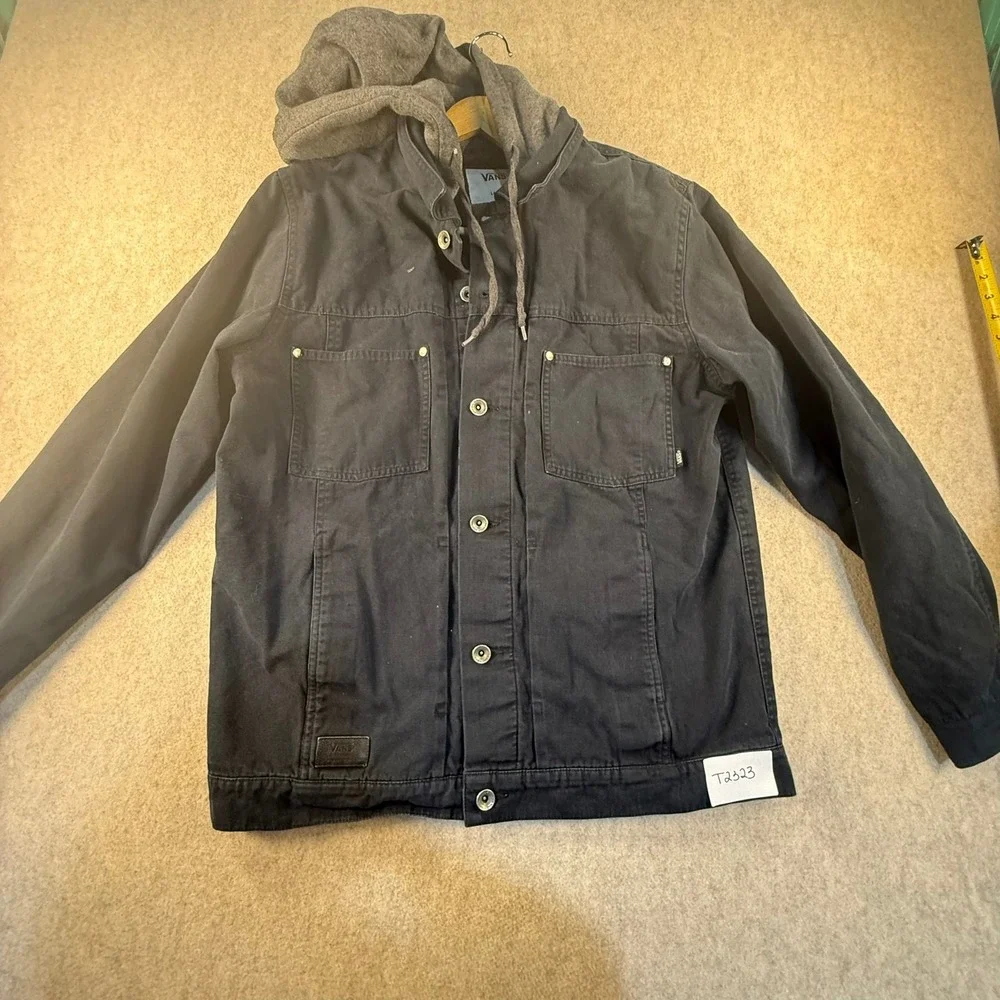 Vans Off The Wall Mens Large Black Canvas Hooded Flannel Lined Work Jacket L